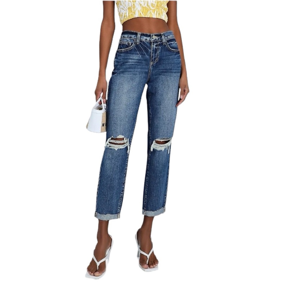 L’Agence Olga High Rise Cuffed Cigarette Distressed Jean in Amarillo NEW